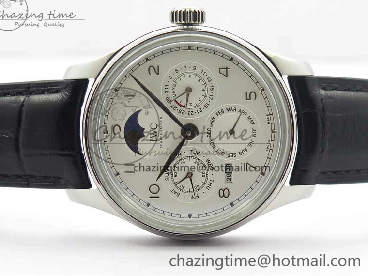 MIROTIME 0216 Portugieser Perpetual Calendar IW503301 V9F 1:1 Best Edition Silver Dial on Black Leather Strap A EyeCatching 7116